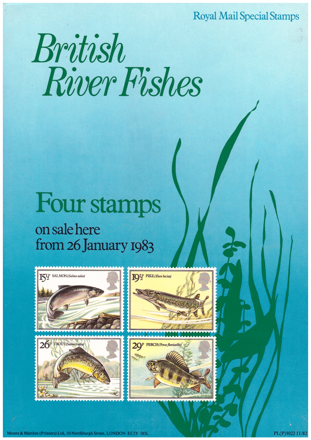 (image for) 1983 British River Fish Post Office A4 poster. PL(P) 3022 11/82.